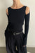 Ribbed shoulder cutout sweater in black — main image