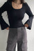 Scoop neck bell sleeve sweater in black — main image