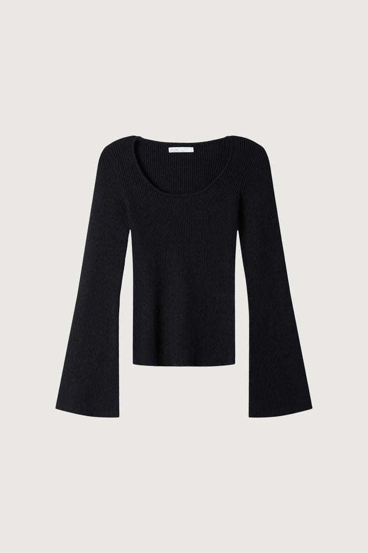SCOOP NECK BELL SLEEVE SWEATER in Black — alternate angle