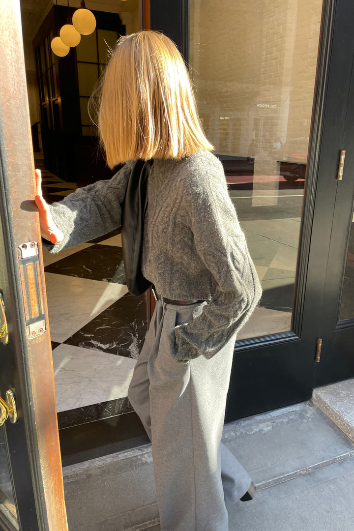 CROPPED CABLE KNIT SWEATER in Gunmetal — alternate angle
