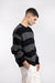 Striped crewneck sweater in black gunmetal stripe — main image