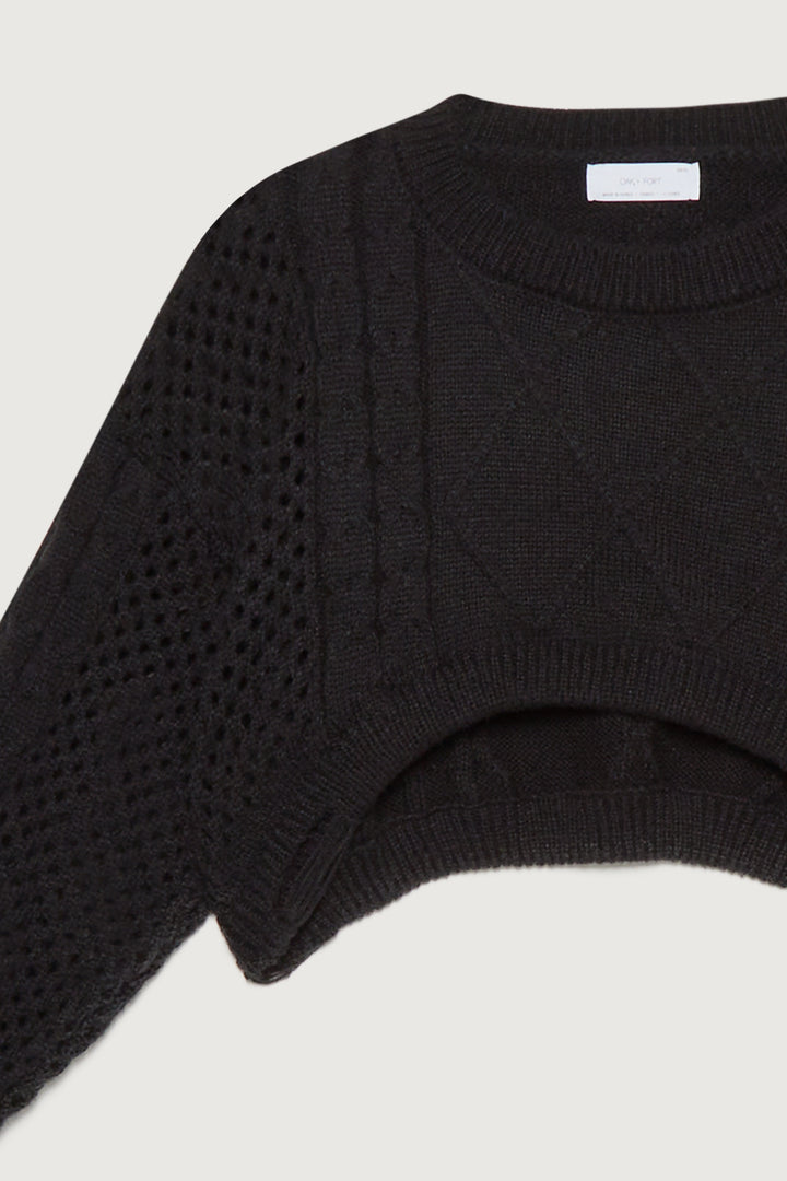 SUPER CROPPED PATTERNED SWEATER in Black — alternate angle