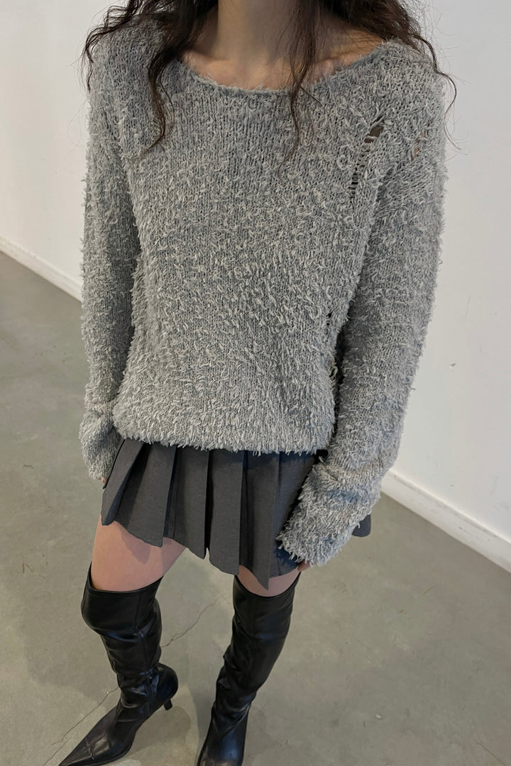 TEXTURED DISTRESSED SWEATER in Limestone — alternate angle