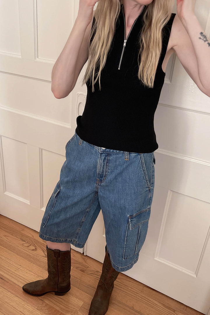 SLEEVELESS MOCKNECK HALF-ZIP SWEATER in Black — alternate angle