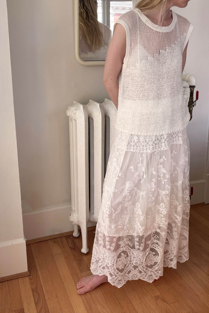 DISTRESSED SLEEVELESS SWEATER in Cream — alternate angle