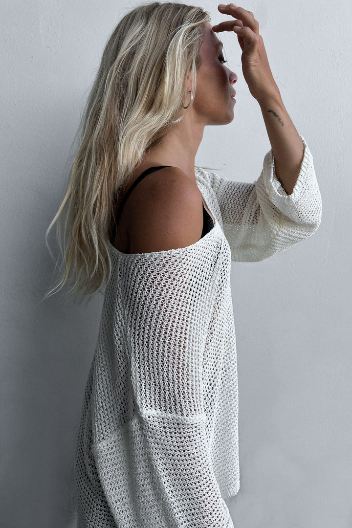 CROCHET LONG SLEEVE TOP in Ivory — alternate angle