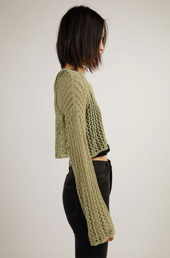 CROPPED CROCHET SWEATER in Khaki — alternate angle