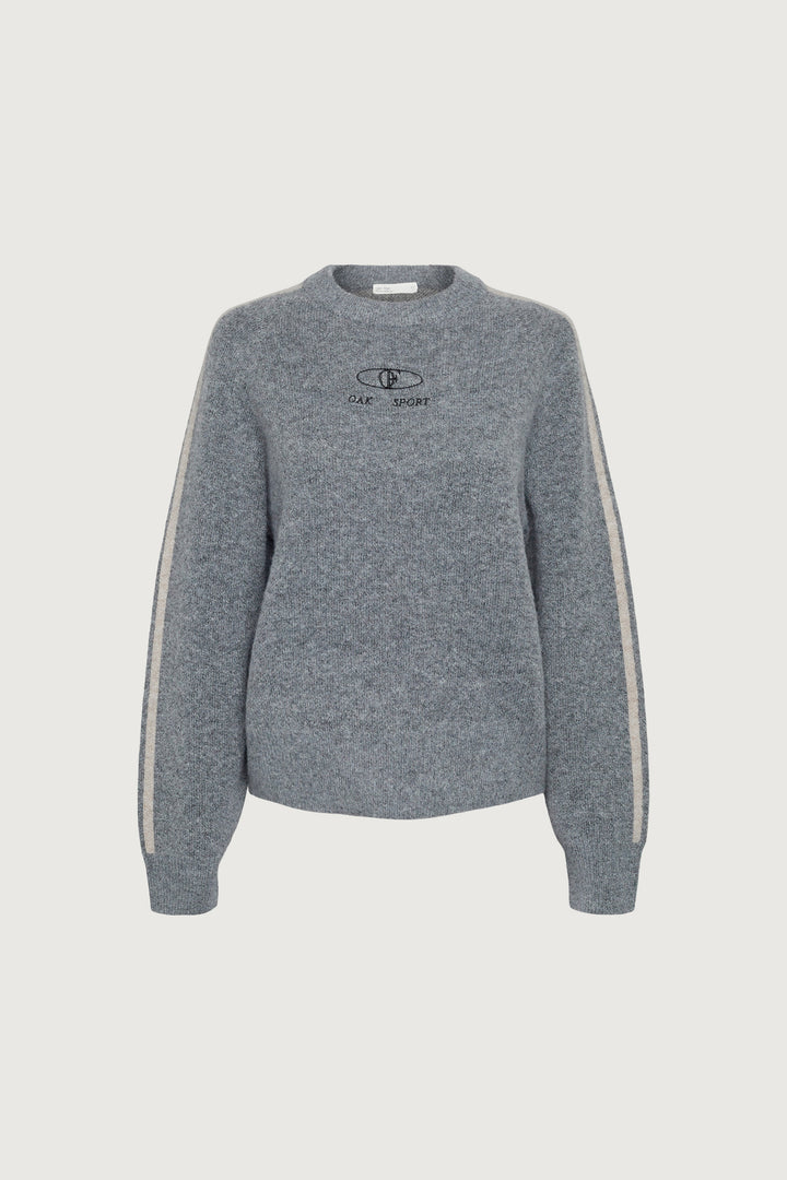 EMBROIDERED OAK SPORT SWEATER in Dark Heather Grey — alternate angle