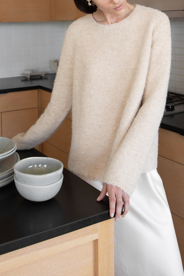 BOUCLE KNIT CREWNECK SWEATER in Fog — alternate angle