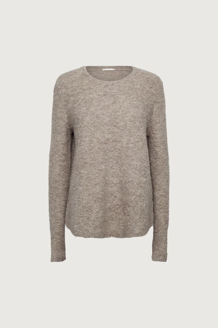 BOUCLE KNIT CREWNECK SWEATER in Taupe — alternate angle