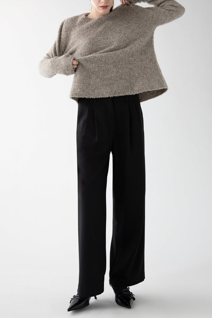 BOUCLE KNIT CREWNECK SWEATER in Taupe — alternate angle