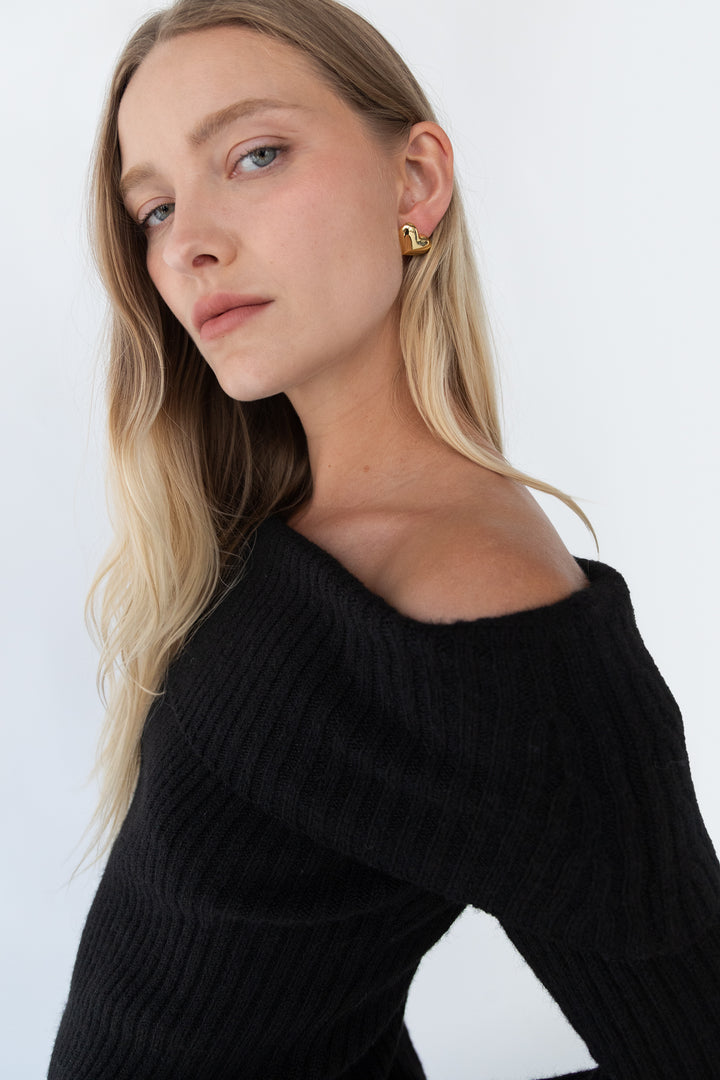 CROPPED OFF THE SHOULDER SWEATER in Black — alternate angle
