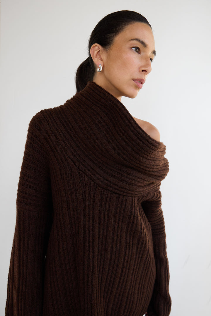 OVERSIZED SLOUCHY OFF THE SHOULDER SWEATER in Bitter Chocolate — alternate angle