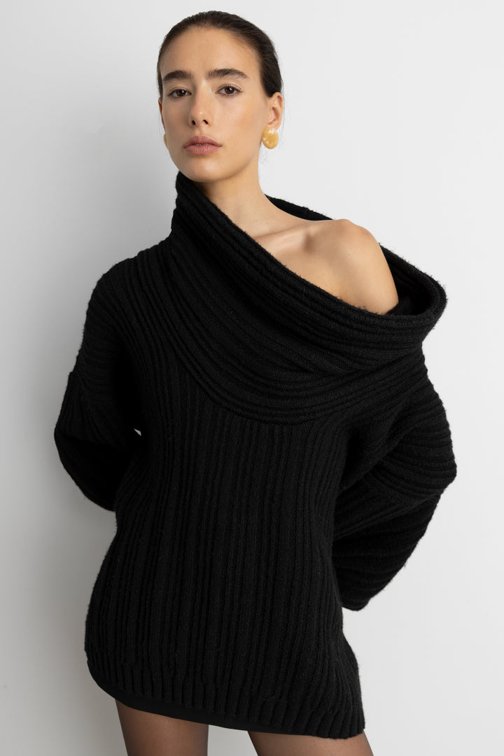 OVERSIZED SLOUCHY OFF THE SHOULDER SWEATER in Black — alternate angle