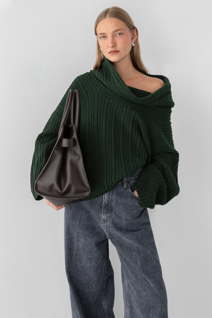 OVERSIZED SLOUCHY OFF THE SHOULDER SWEATER in Deep Forest — alternate angle