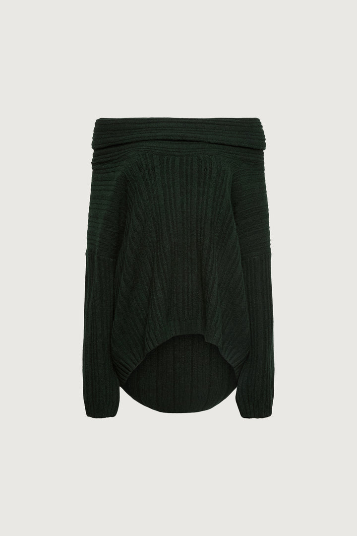 OVERSIZED SLOUCHY OFF THE SHOULDER SWEATER in Deep Forest — alternate angle