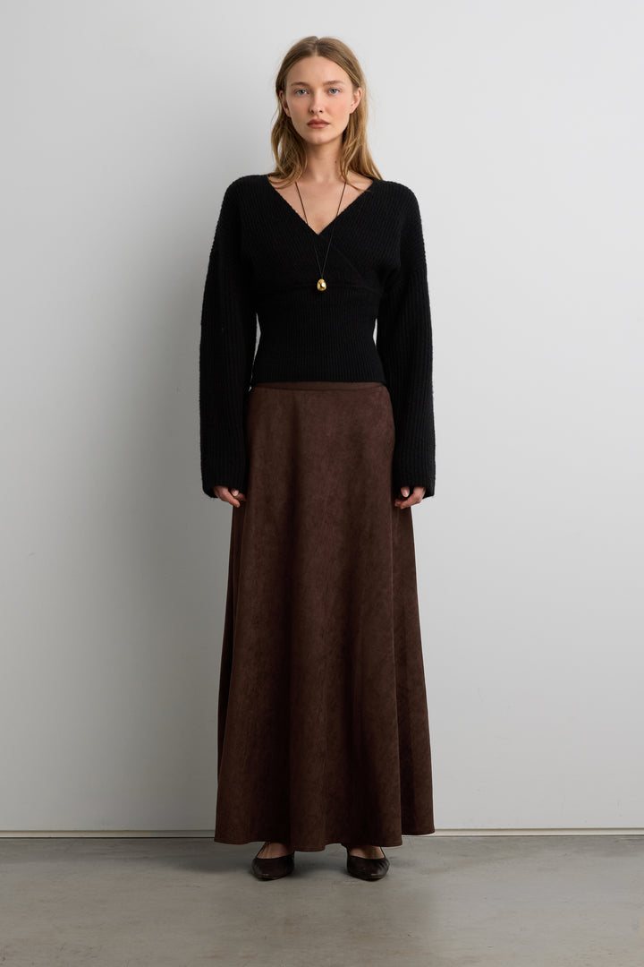 V-NECK WRAP SWEATER in Black — alternate angle