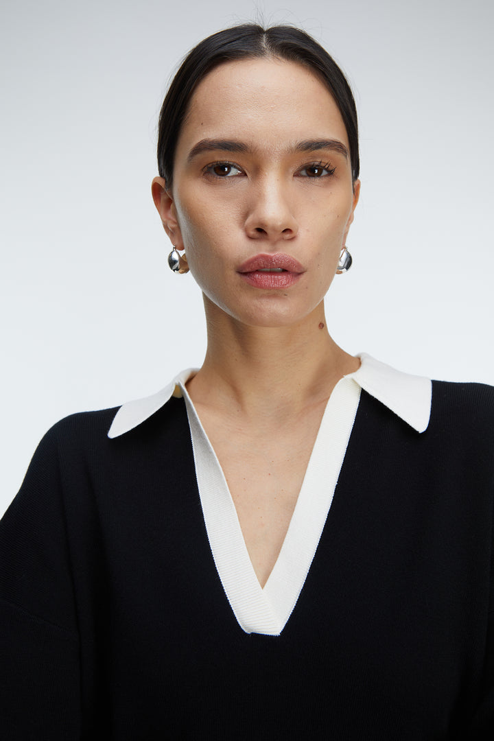 CONTRAST COLLARED SWEATER in Black Snow — alternate angle