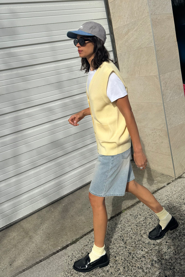 BUTTON FRONT SWEATER VEST in Flan — alternate angle