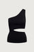 One shoulder knit tank with cutout in black — main image
