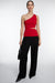 One shoulder knit tank with cutout in cherry — main image