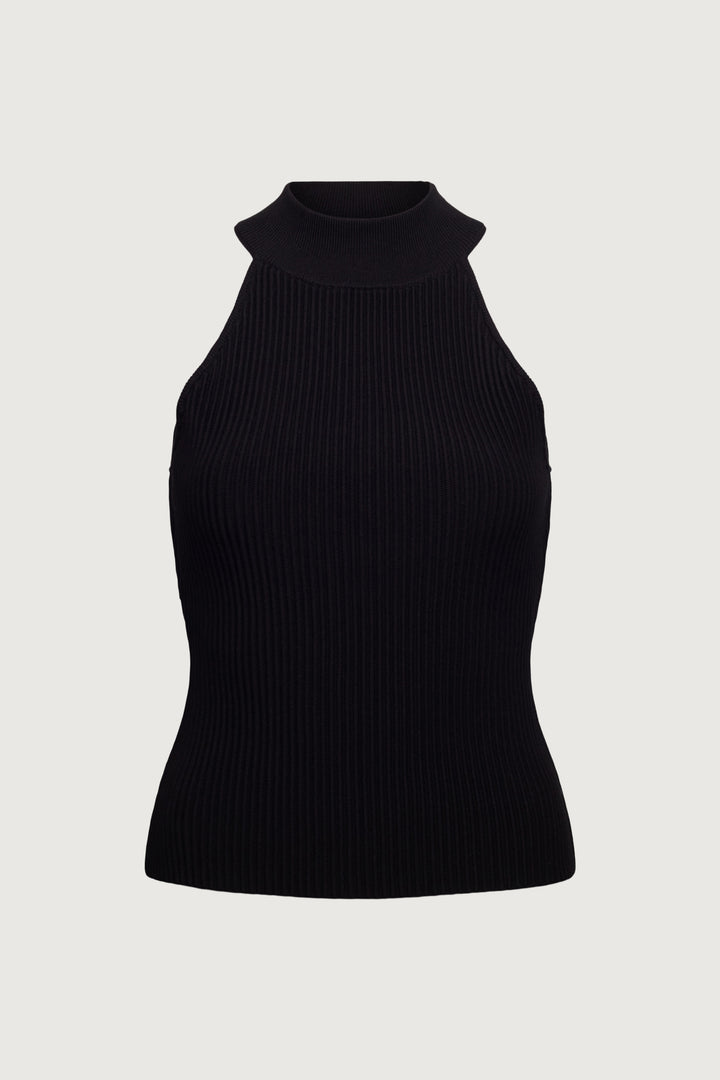 SLEEVELESS HALTER NECK TANK TOP in Black — alternate angle