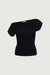 Asymmetrical off the shoulder cap sleeve sweater in black — main image