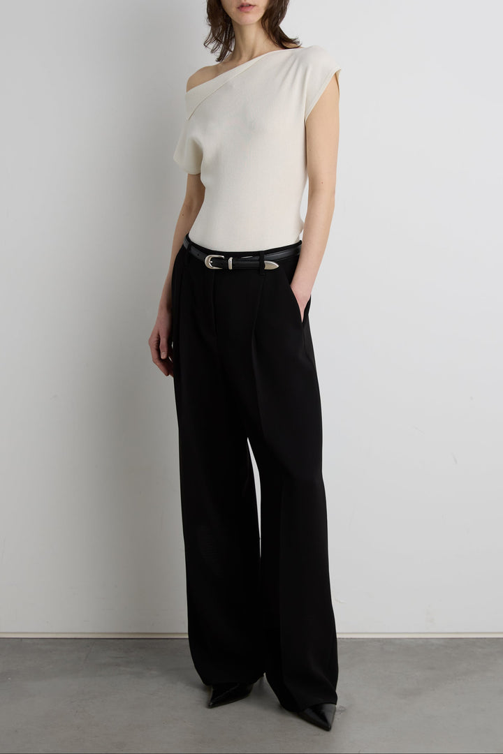 ASYMMETRICAL OFF THE SHOULDER CAP SLEEVE SWEATER in Cream — alternate angle