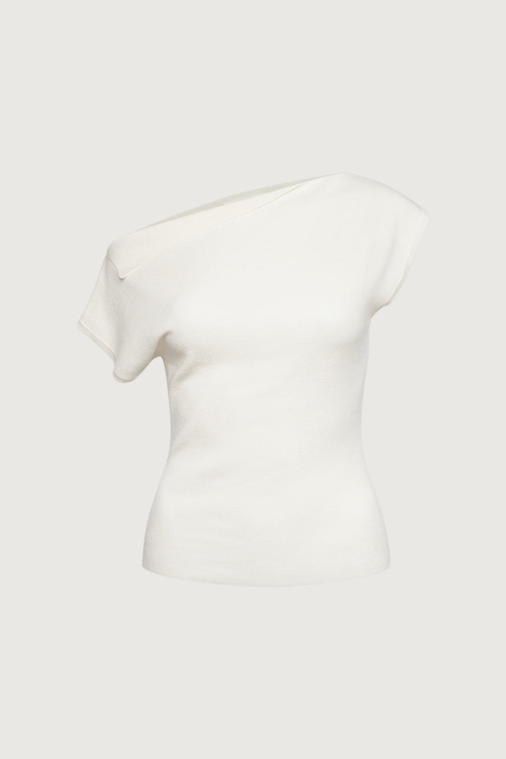 ASYMMETRICAL OFF THE SHOULDER CAP SLEEVE SWEATER