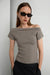 Asymmetrical off the shoulder cap sleeve sweater in desert taupe — main image