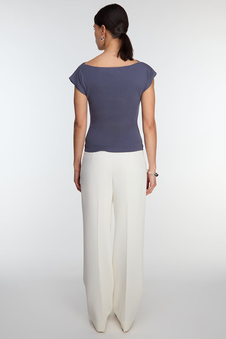 ASYMMETRICAL OFF THE SHOULDER CAP SLEEVE SWEATER in Grisaille — alternate angle