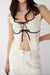 Square neck tie front knit tank top in cream black — main image