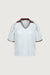 V-neck mesh crochet polo in coffee bean baby blue — main image