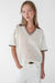 V-neck mesh crochet polo in cream pinecone — main image