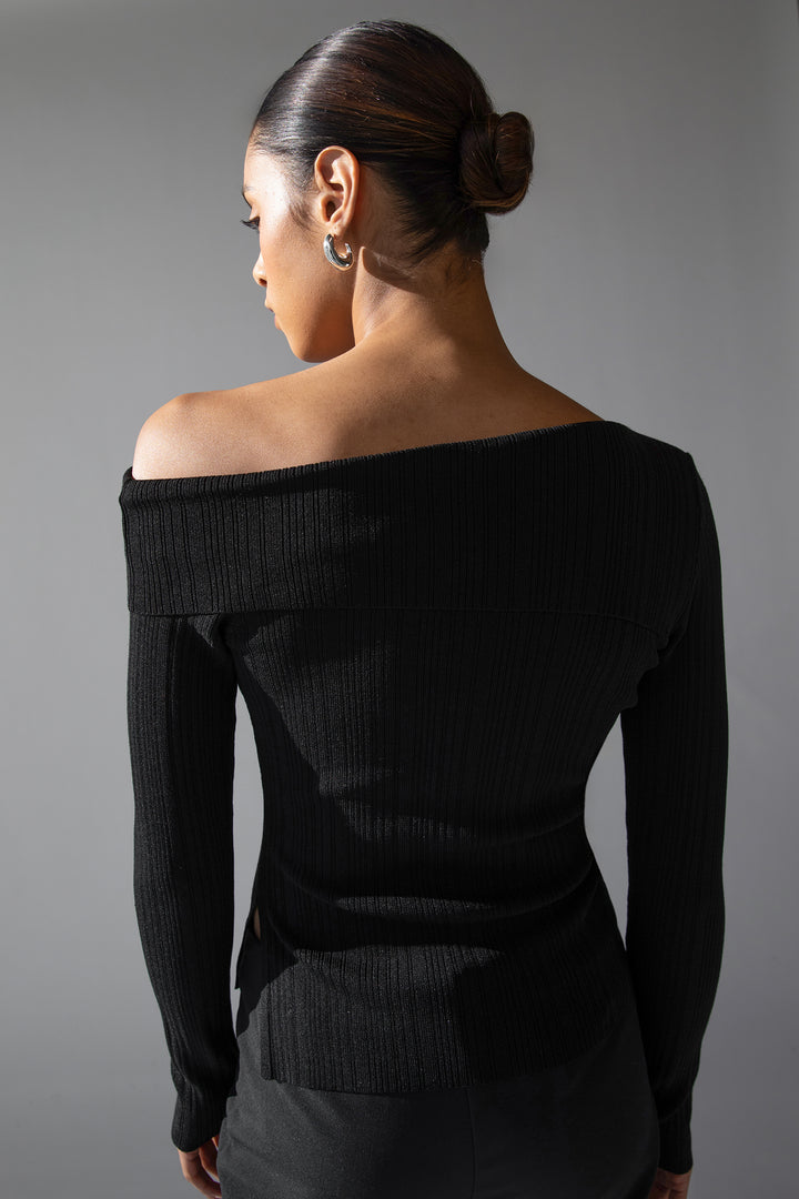 OFF THE SHOULDER LONG SLEEVE TOP in Black — alternate angle