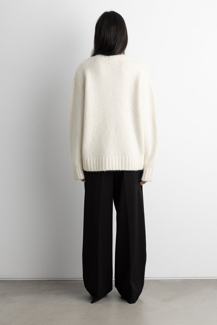 BRUSHED ALPACA OVERSIZED CREWNECK SWEATER in Cream — alternate angle
