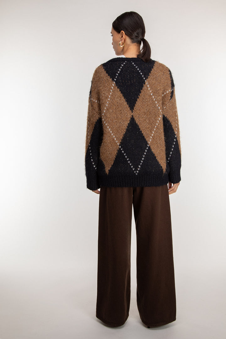 OVERSIZED ARGYLE SWEATER in Navy Print — alternate angle