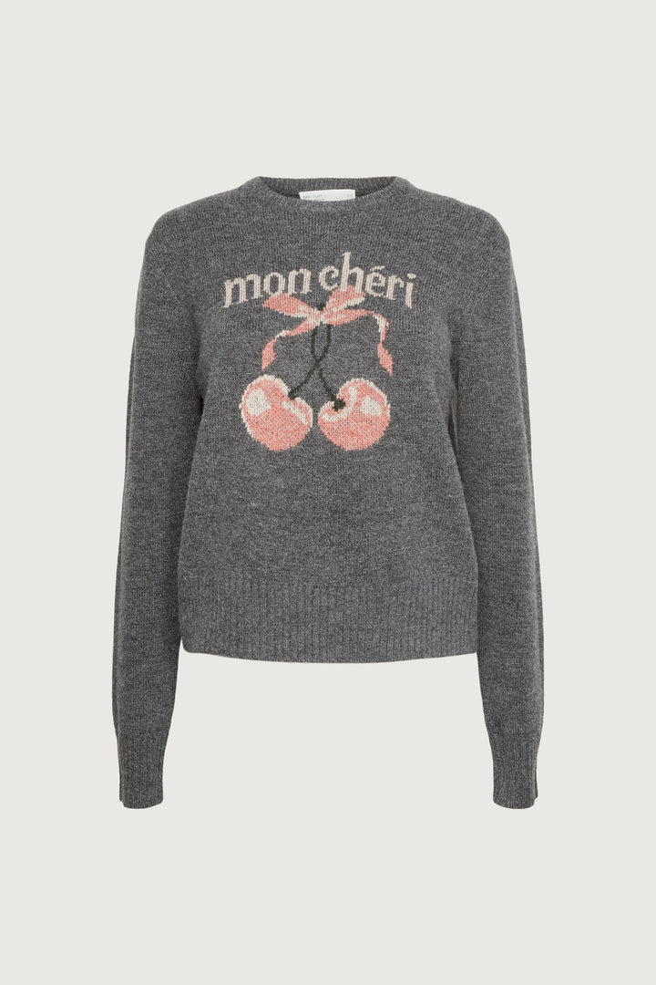 CHERRY INTARSIA SWEATER in Heather Lava Smoke — alternate angle