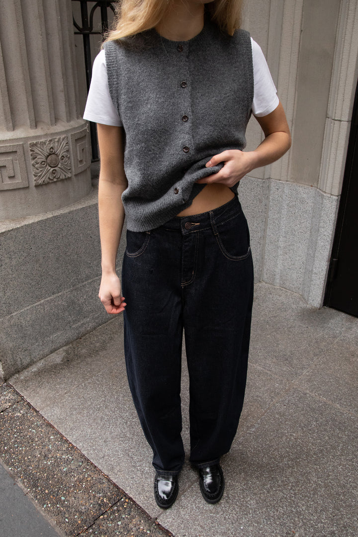 BUTTON UP KNIT VEST in Gray — alternate angle