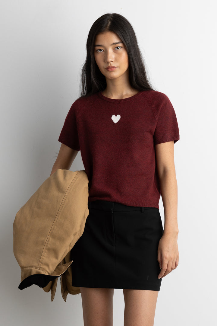 SHORT SLEEVE HEART SWEATER