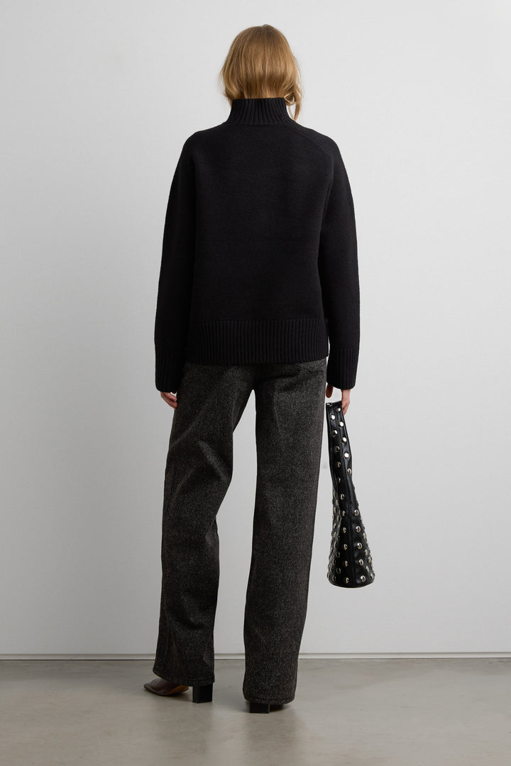 SOFT BRUSHED TURTLENECK SWEATER in Black — alternate angle