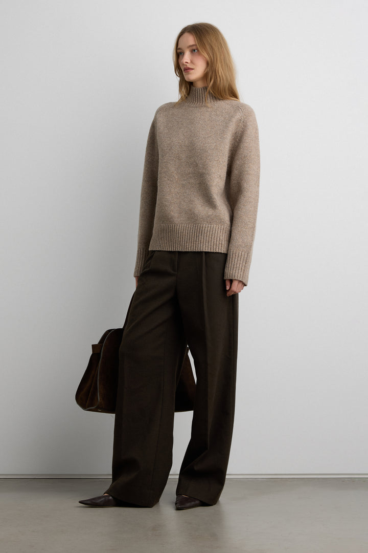 SOFT BRUSHED TURTLENECK SWEATER in Heather Taupe — alternate angle