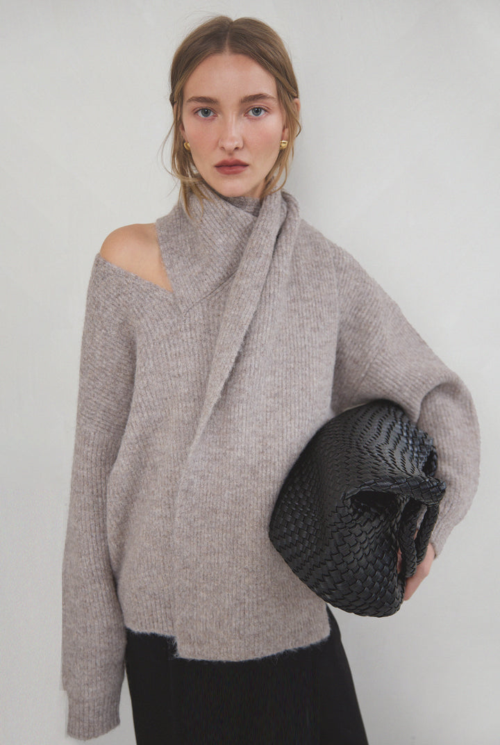 RIBBED SWEATER WITH SCARF