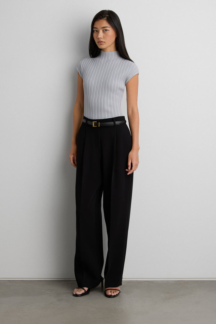 OTTOMAN RIBBED KNIT SLEEVELESS TOP in ICE GREY — alternate angle