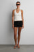 Ribbed knit halter tank top in cream — main image