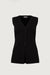 Knit cinched waist button up top in black — main image