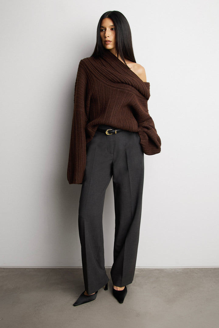 OVERSIZED SLOUCHY OFF THE SHOULDER SWEATER in Bitter Chocolate — alternate angle