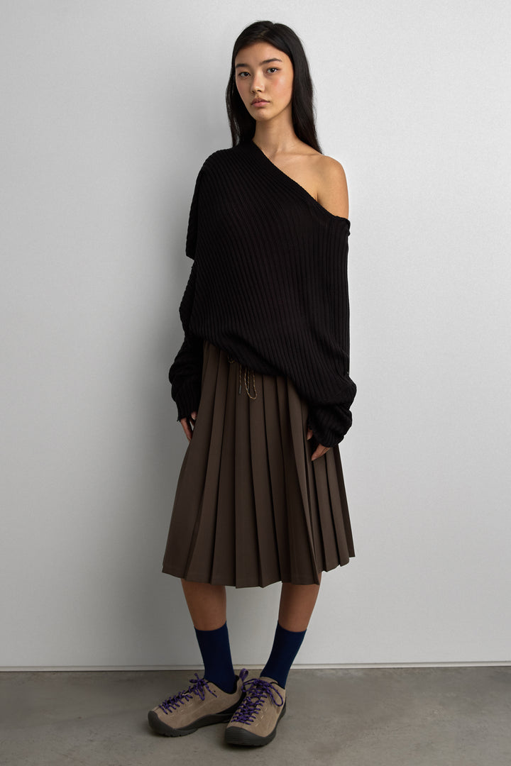 SLOUCHY OFF THE SHOULDER KNIT HOODIE