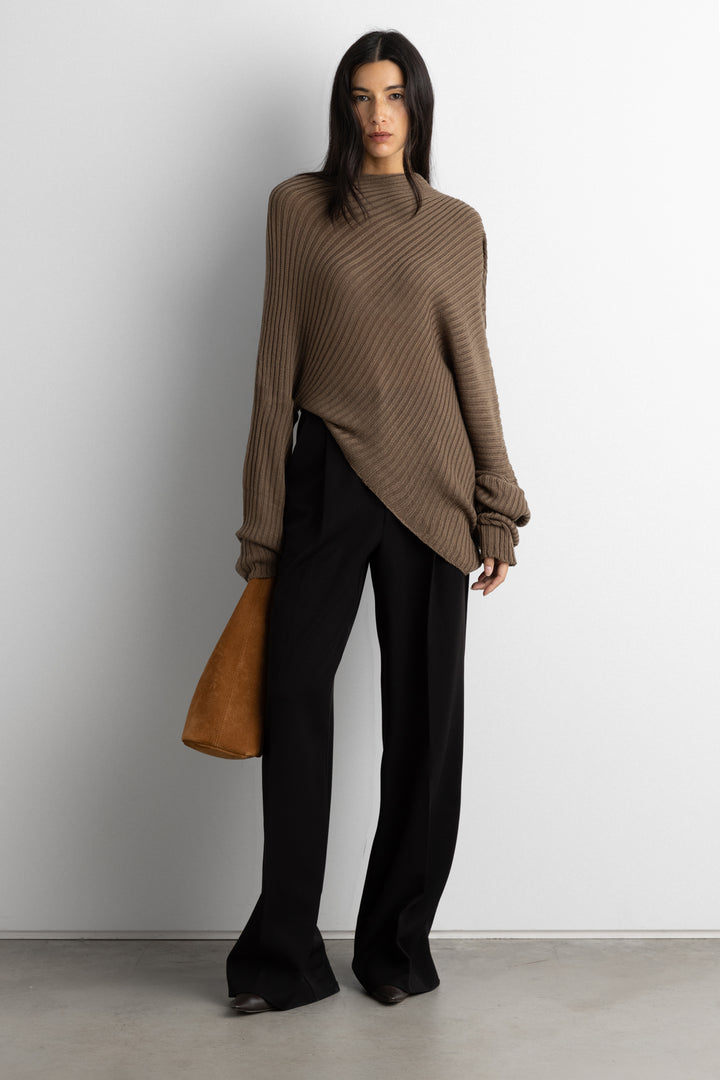 SLOUCHY OFF THE SHOULDER KNIT HOODIE