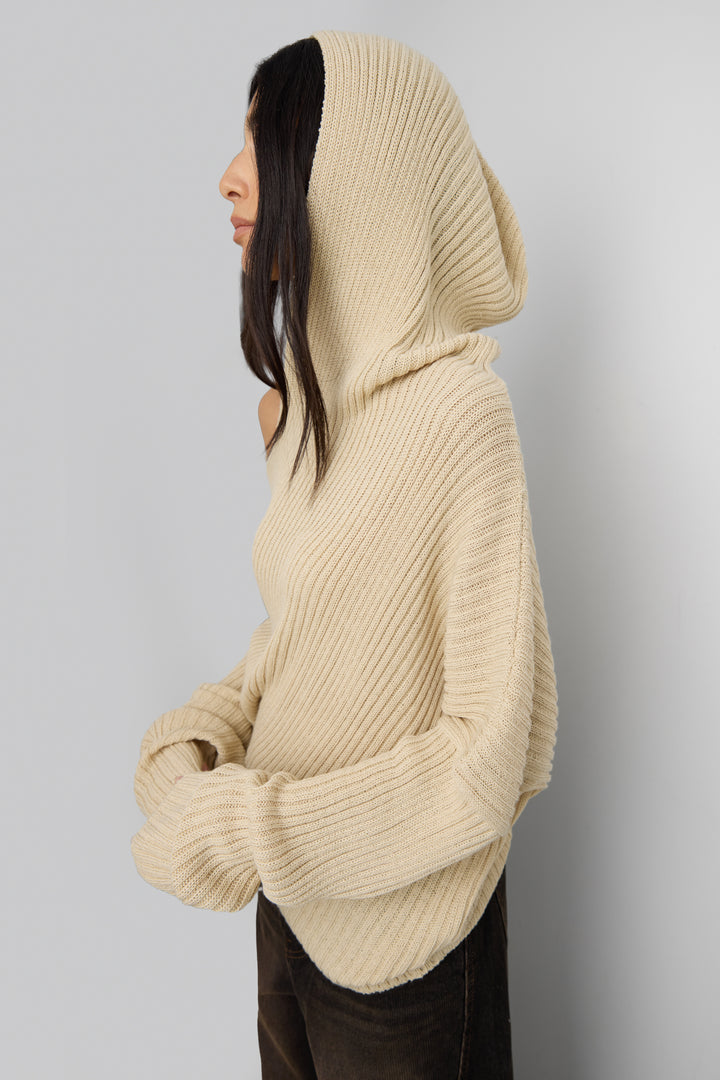 SLOUCHY OFF THE SHOULDER KNIT HOODIE
